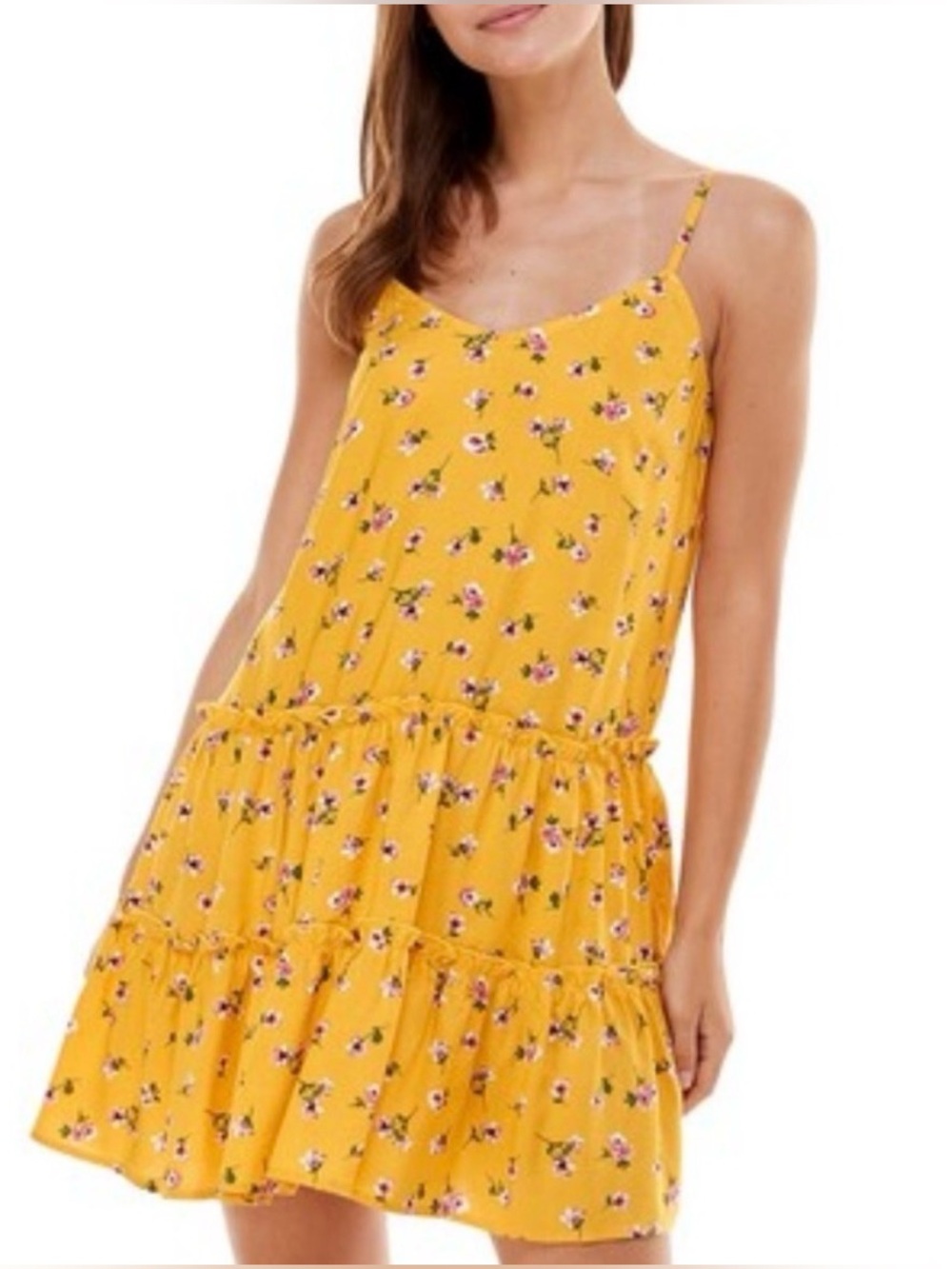 AS U WISH yellow floral tiered mini dress